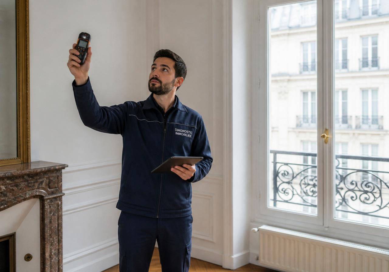 Diagnostiqueur Mon Diag Immo en intervention dans un appartement haussmannien parisien