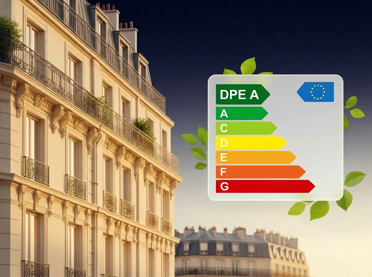 Diagnostic immobilier à Paris — Mon Diag Immo Diagnostiqueur immobilier certifié Mon Diag Immo réalisant un DPE sur un immeuble haussmannien à Paris